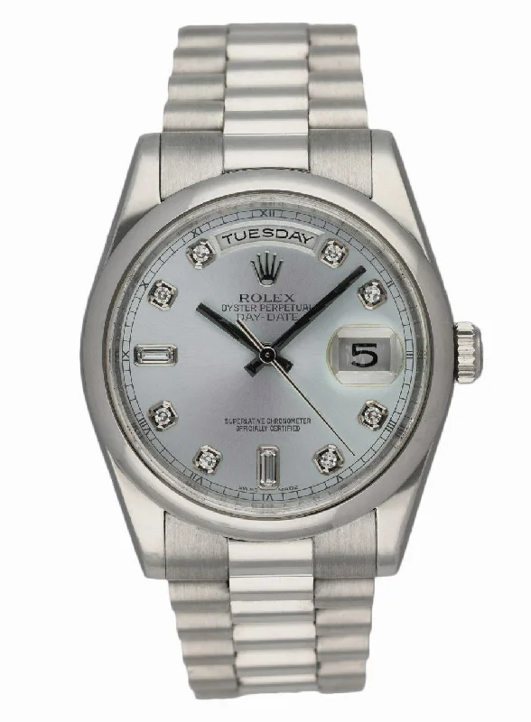 Rolex Day-Date 118206 Platinum Ice Blue Diamond Dial Box & Papers