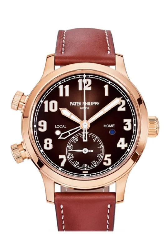 Patek Philippe Complications Calatrava Pilot Travel Time Brown Sunburst Dial Automatic Ladies Watch 7234R-001