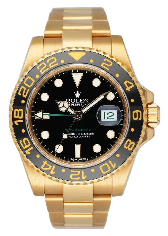 Rolex GMT-Master II 116718LN Black Dial Yellow Gold Mens Watch Box Papers