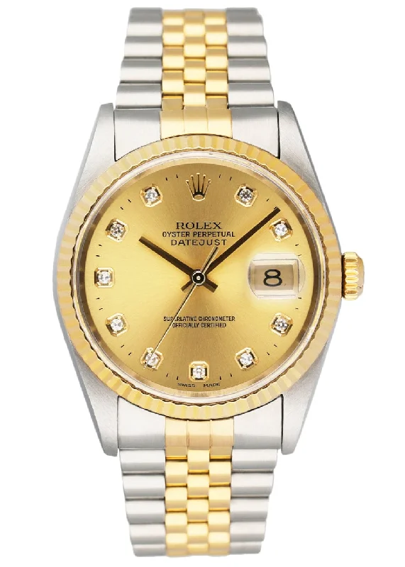 Rolex Datejust 16233 Diamond Champagne Dial Mens Watch