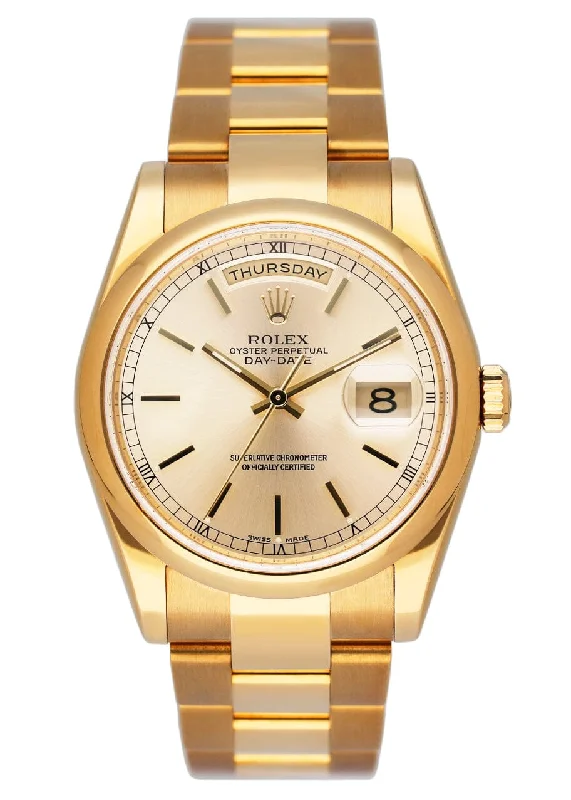 Rolex Day Date 118208 President 18K Yellow Gold Mens Watch Box Papers