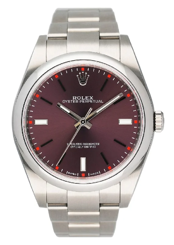 Rolex Oyster Perpetual 114300 Red Grape Dial Mens Watch Box Papers