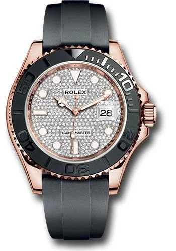 Rolex Everose Gold Yacht-Master 40 Watch - Diamond Paved Dial - Oysterflex Strap - 126655dp