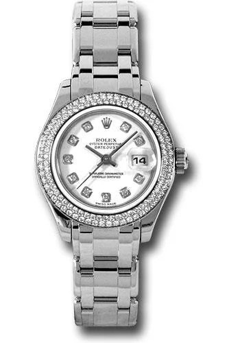 Rolex White Gold Lady-Datejust Pearlmaster 29 Watch - 116 Diamond Bezel - White Diamond Dial - 80339 wd