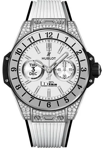 Hublot Big Bang e Titanium White Diamonds Watch - 42 mm - Digital Hublot Dial - Black and White Rubber Strap-440.NX.1101.RW.1704