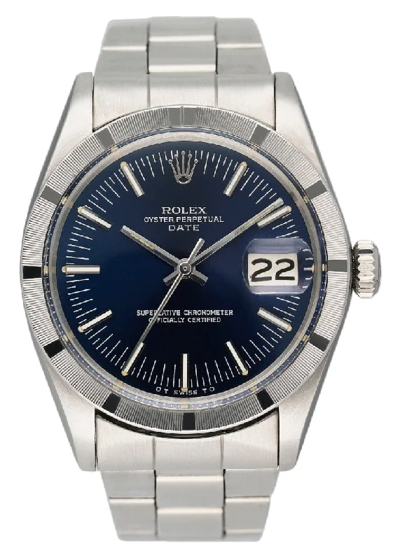 Rolex Date 1501 Blue Dial Steel Vintage Mens Watch