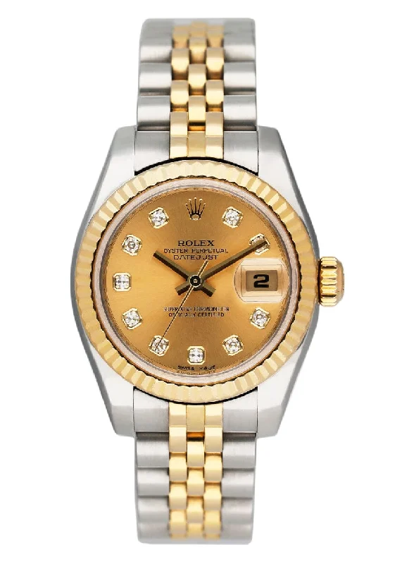 Rolex Datejust 179173 Diamond Champagne Dial Ladies Watch Box Papers