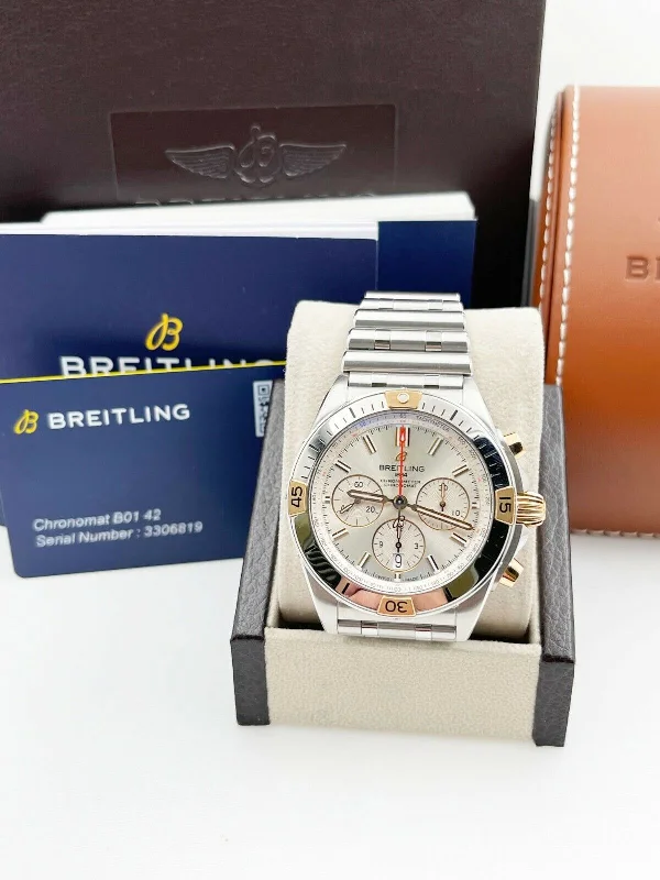 Breitling IB0134 Chronomat B01 42mm Stainless Steel 18K Rose Gold Box Paper