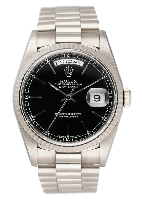 Rolex Day-Date 18239 Black Dial 18K White Gold Mens Watch