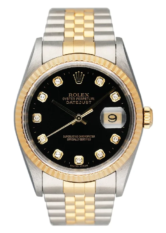 Rolex Datejust 16233 Diamond Black Dial Mens Watch Box Papers