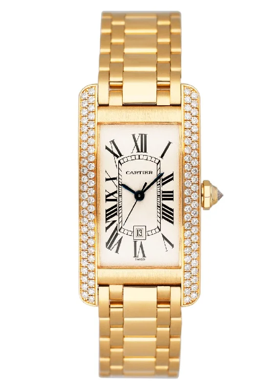 Cartier Tank Americaine WB7019K2 Diamond 18K Yellow Gold Ladies Watch