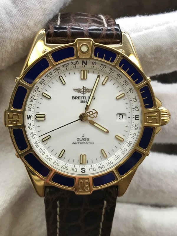 Breitling J Class Solid 18k Yellow Gold K10067 White Dial Automatic Men's Watch