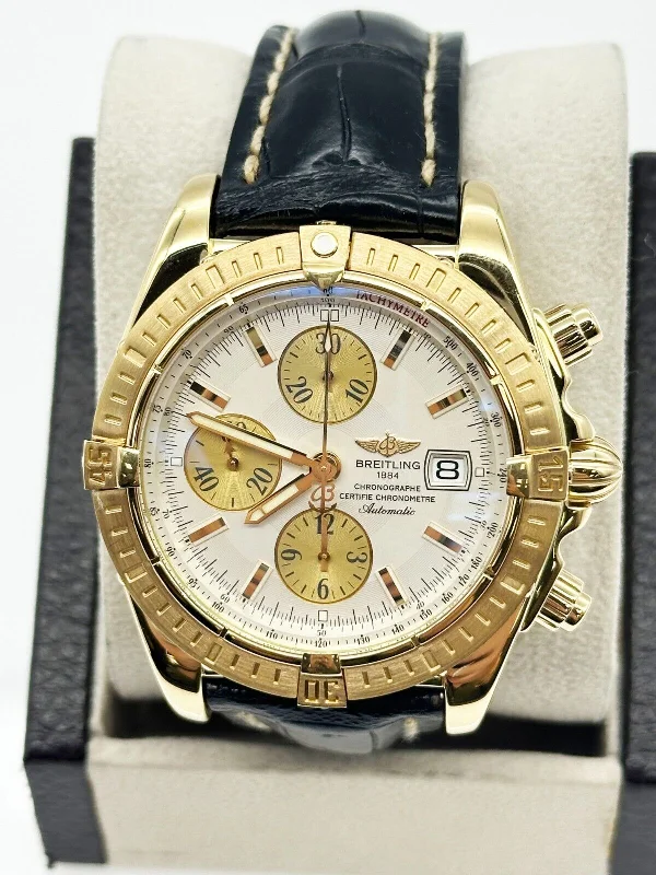 Breitling K13356 Chronomat Evolution 44mm White Dial 18K Yellow Gold