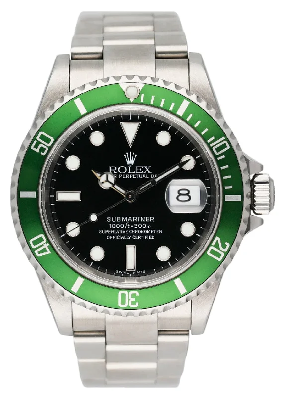 Rolex Submariner 16610LV Kermit Bezel Flat 4 Mens Watch Box Papers