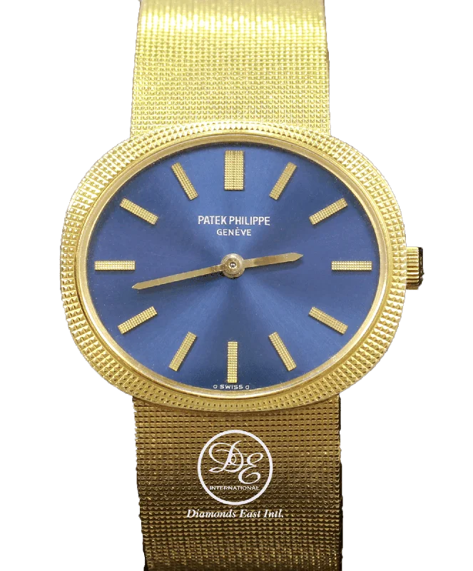 PATEK PHILIPPE Ellipse 3581 Blue Dial 18k Yellow Gold Hobnail Bezel Very Rare Vintage Collector's Watch