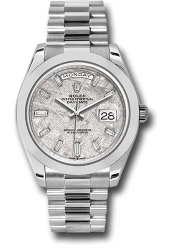 Rolex Rolex Platinum Day-Date 40 Watch - Smooth Bezel - Meteorite Baguette Diamond Dial - President Bracelet - 228206 mtdp