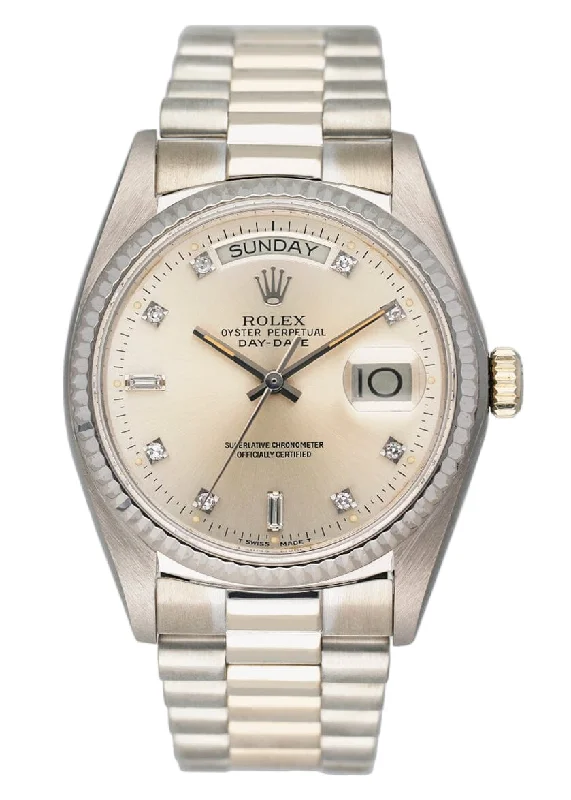 Rolex Day-Date 18039 Diamond Dial 18K White Gold Mens Watch