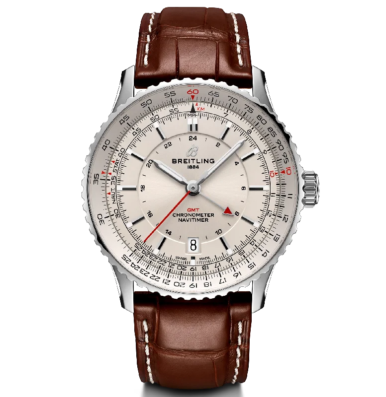 Breitling Navitimer Automatic GMT 41 Watch with Brown Leather Strap