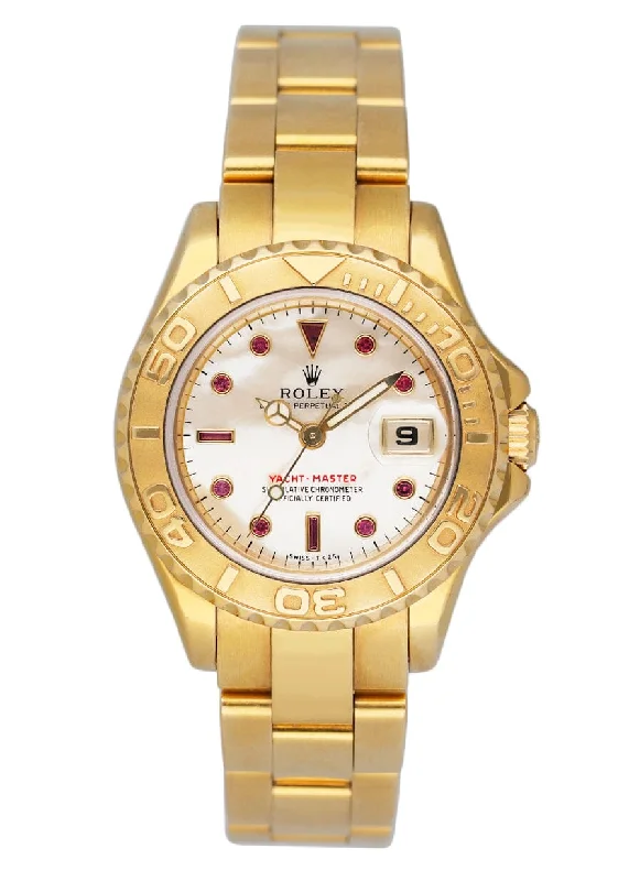 Rolex Yacht Master 69628 MOP Ruby Dial 18K Yellow Gold Watch Box Papers