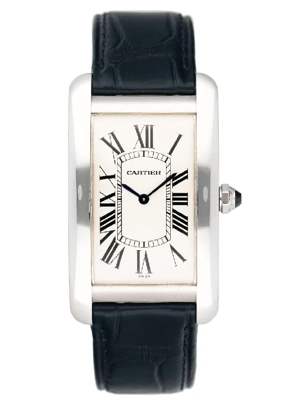 Cartier Tank Americaine Large W2601356 Rhodiumized 18K White Gold Mens Watch