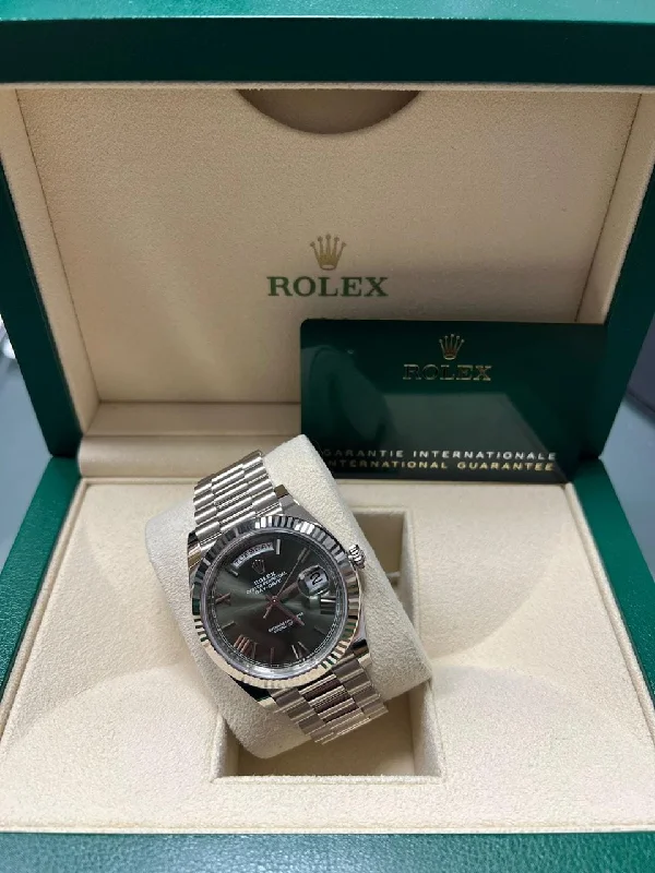 New Rolex Day-Date 228239 Olive Dial 18K White Gold Mens Watch Box Papers