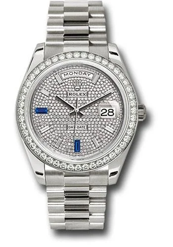 Rolex White Gold Day-Date 40 Watch - White Gold Bezel - Diamond Paved Baguette Diamond Dial - President Bracelet - 228349RBR dp7d2sp