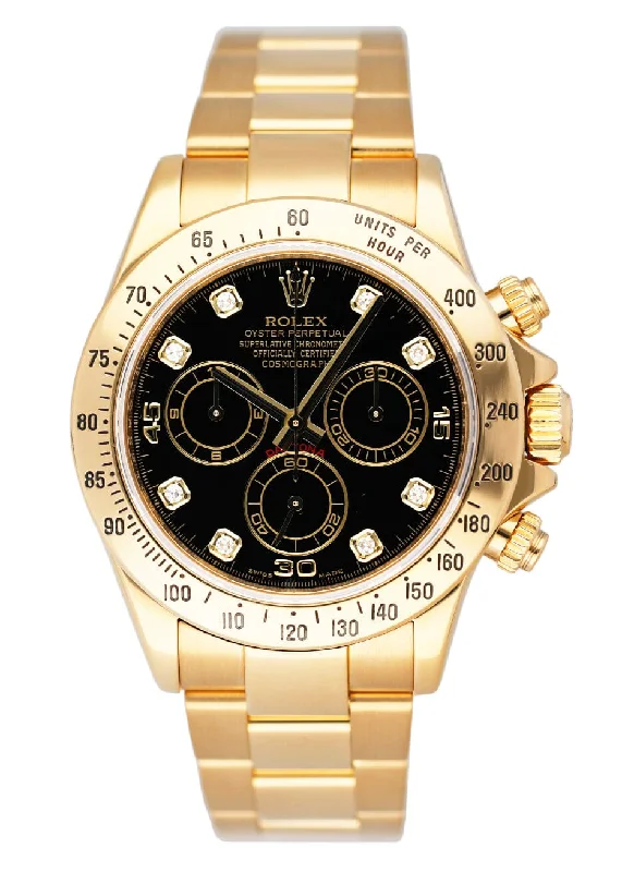 Rolex Daytona 116528 Diamond Black Dial Mens Watch Box Papers