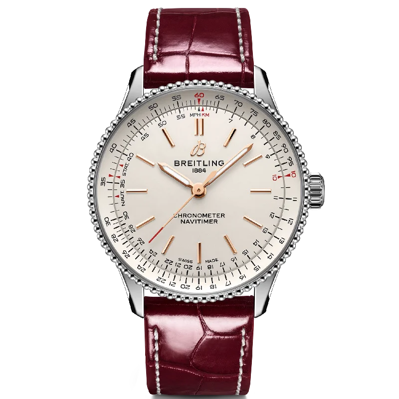 Breitling Navitimer Automatic 36mm Watch with Burgundy Leather Strap