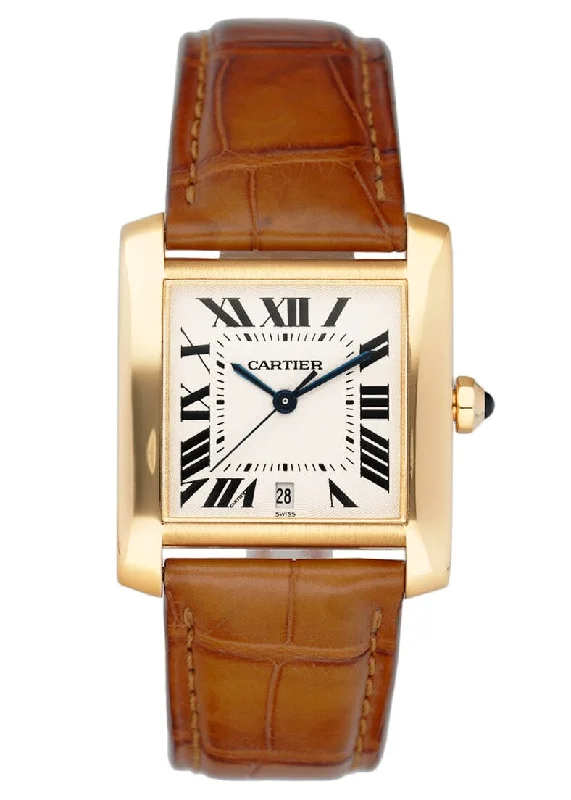 Cartier Tank Francaise W5000156 18K Yellow Gold Mens Watch