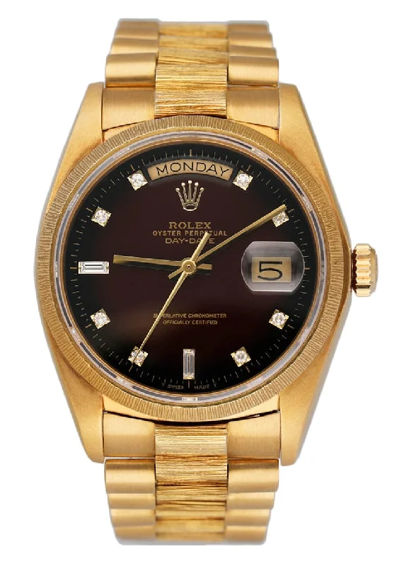 Rolex Day Date 18078 Brown Vignette Diamond Dial Yellow Gold Mens Watch