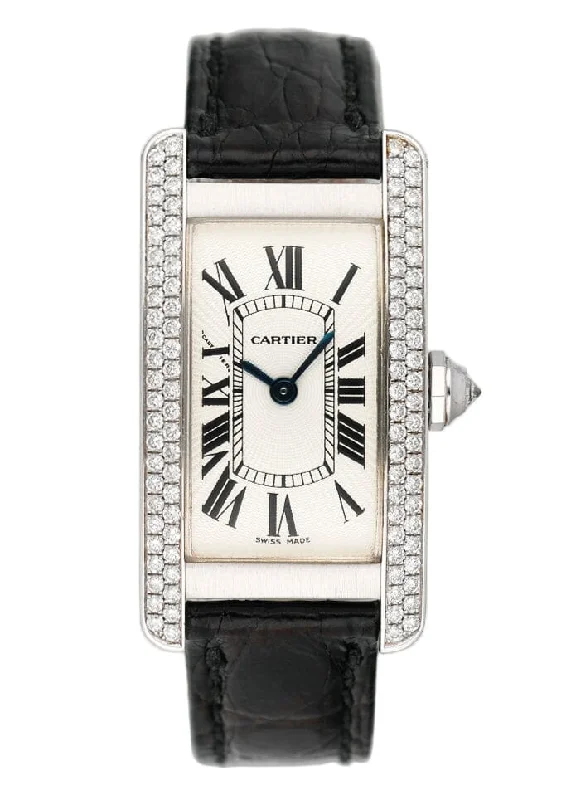 Cartier Tank Americaine WB701851 18K White Gold Diamond Ladies Watch