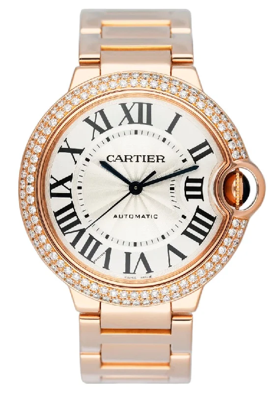 Cartier Ballon Bleu WE9005Z3 Diamond Rose Gold Mens Watch Box Papers