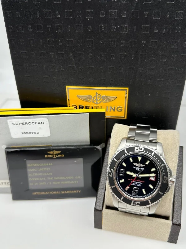 Breitling Superocean A1739102 Black Dial Rubber Bezel Steel 44mm Box Paper 2015