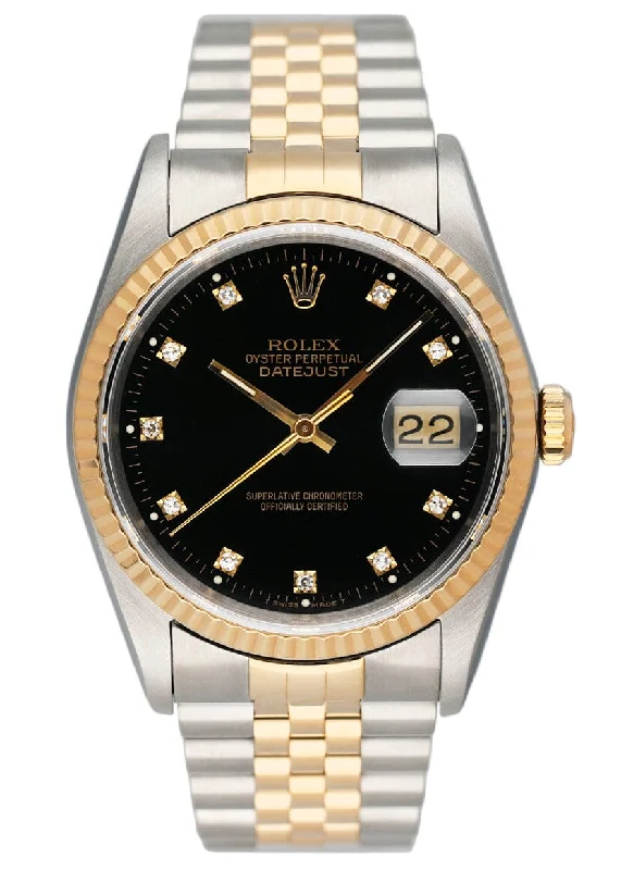 Rolex Datejust 16233 Diamond Black Dial Two Tone Mens Watch