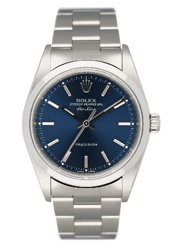 Rolex Air King 14000M Blue Dial Steel Mens Watch Box Papers