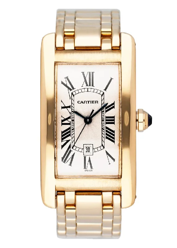 Cartier Tank Americaine W26035K2 18K Yellow Gold Ladies Watch Box Papers