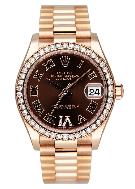 Rolex Datejust 278285RBR Diamond Chocolate Dial Rose Gold Watch Box Papers