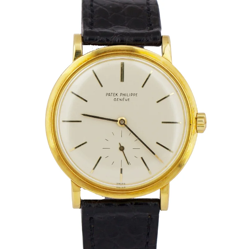 VINTAGE Patek Philippe Calatrava 35mm 18K Yellow Gold Ivory Leather 3429 Watch