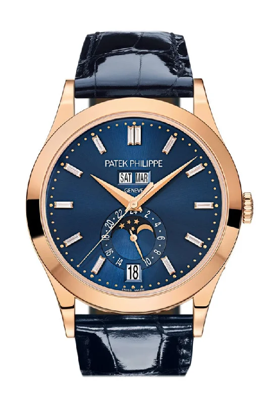 Patek Philippe Complications Blue Diamond Dial Annual Calendar Moon Phases Rose Gold 5396R-015