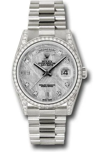 Rolex White Gold Day-Date 36 Watch -  Bezel - Meteorite Diamond Dial - President Bracelet - 118389 mtdp