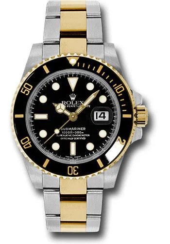 Rolex Steel and Gold Rolesor Submariner Date Watch - Black Dial - 116613 bk