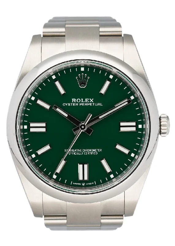 Rolex Oyster Perpetual 124300 Green Dial Mens Watch Box Papers