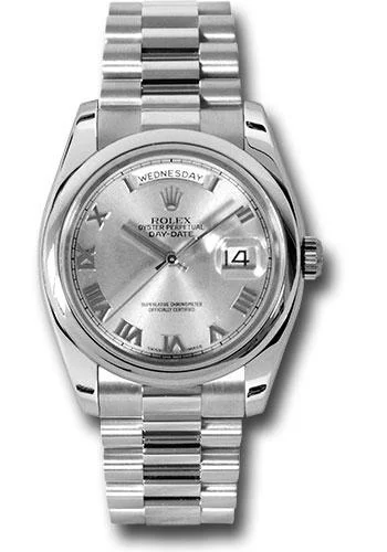 Rolex Platinum Day-Date 36 Watch - Domed Bezel - Rhodium Roman Dial - President Bracelet - 118206 grp