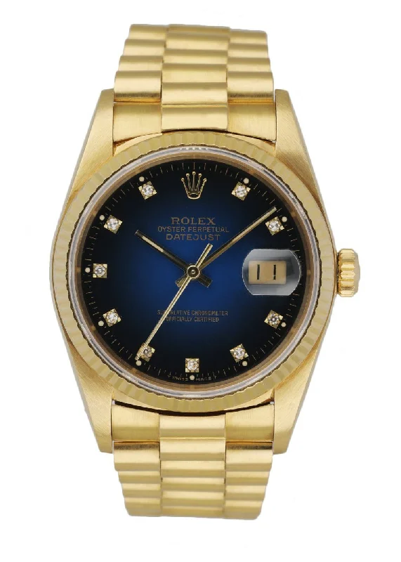 Rolex Datejust 16018 President Blue Vignette Diamond Dial Men's Watch Box & Paper