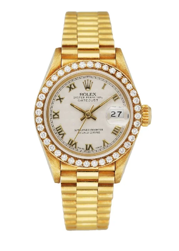 Rolex 69178 Datejust Diamond Bezel Pyramid Dial 18K Yellow Gold Ladies Watch