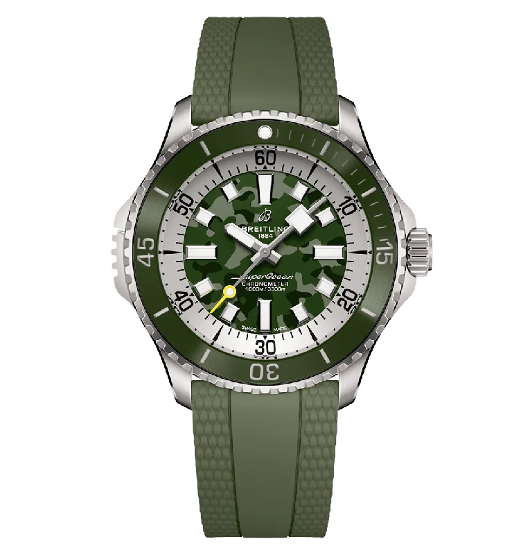 Breitling Superocean Automatic 46 Super Diver Watch with Green Camo Dial