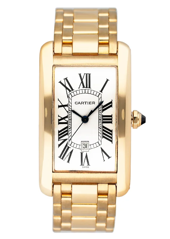 Cartier Tank Americaine Large W26031K2 18K Yellow Gold Mens Watch