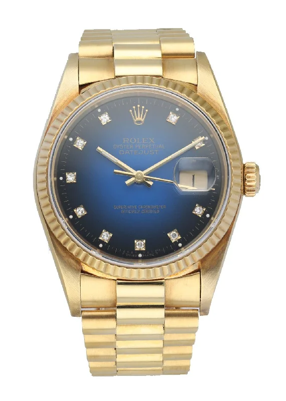 Rolex Datejust 16018 President Blue Vignette Diamond Dial Men's Watch