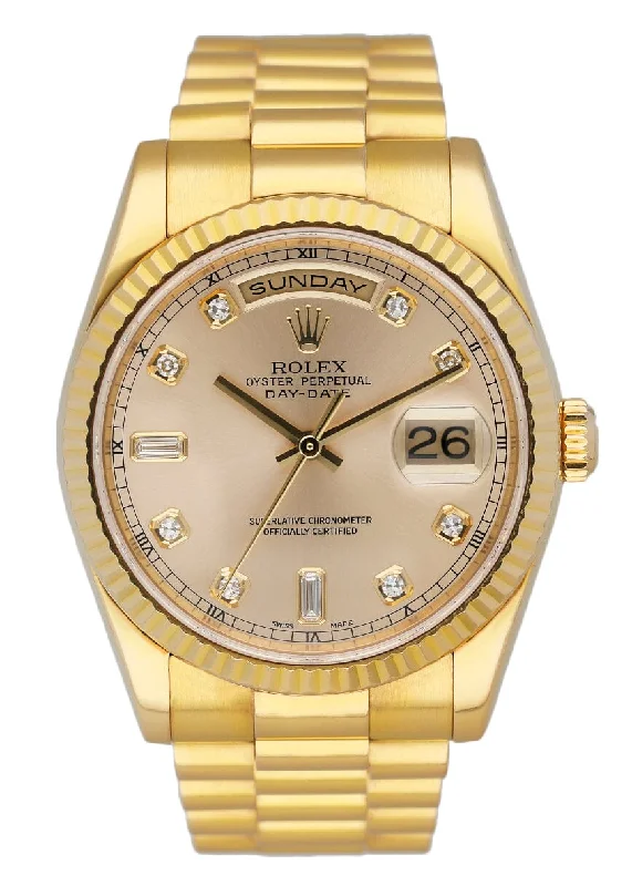 Rolex Day-Date 118238 Diamond Pink Dial Mens Watch Box Papers