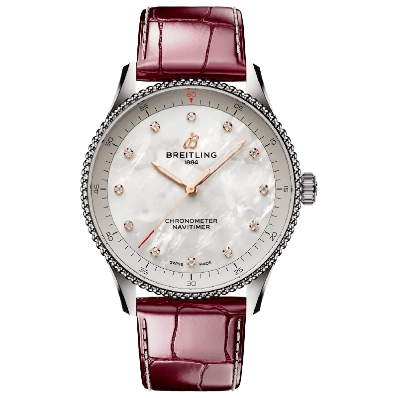 Breitling Navitimer 32mm Watch with Burgundy Strap